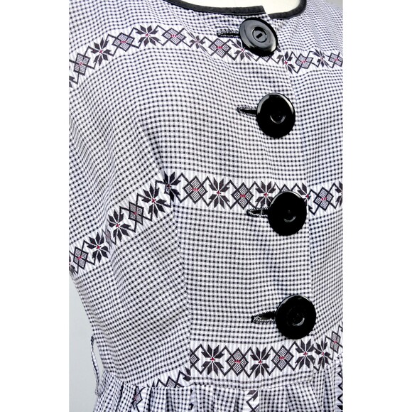 50s 60s Checkered Floral Dress LARGE POCKETS Pleated Pin Up Rockabilly S M - Picture 3 of 10